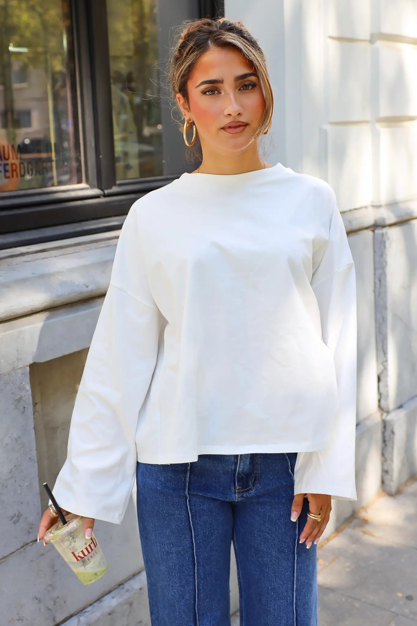 T-Shirt Lange Mouwen Strik Detail Wit
