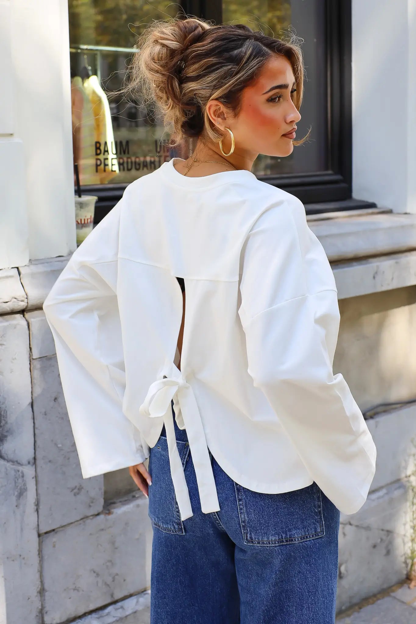 T-Shirt Lange Mouwen Strik Detail Wit