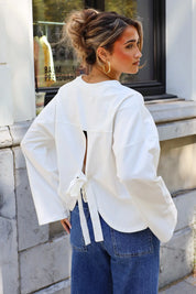 T-Shirt Lange Mouwen Strik Detail Wit