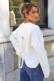 T-Shirt Lange Mouwen Strik Detail Wit