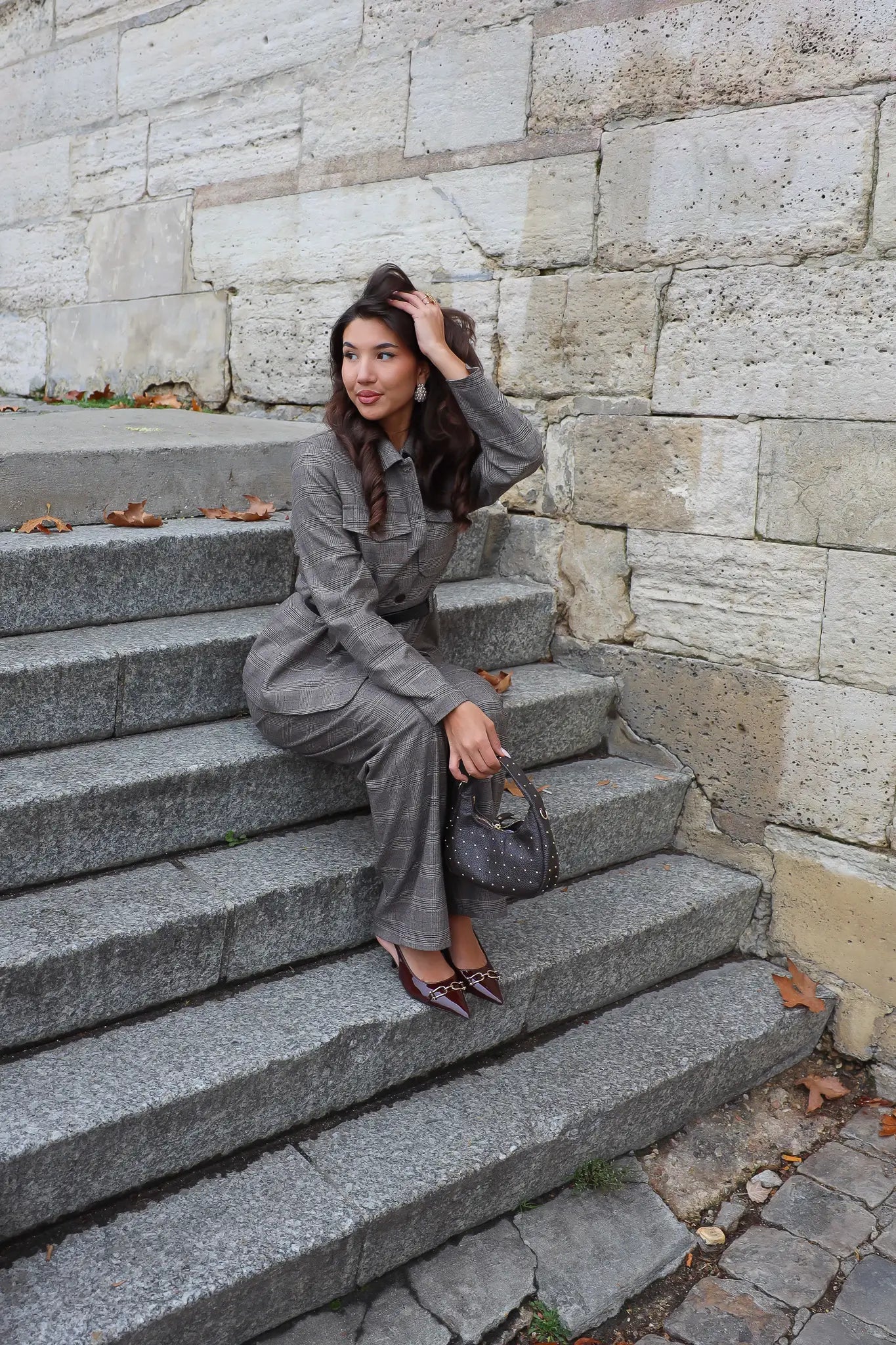 Pantalon Geruit Bruin