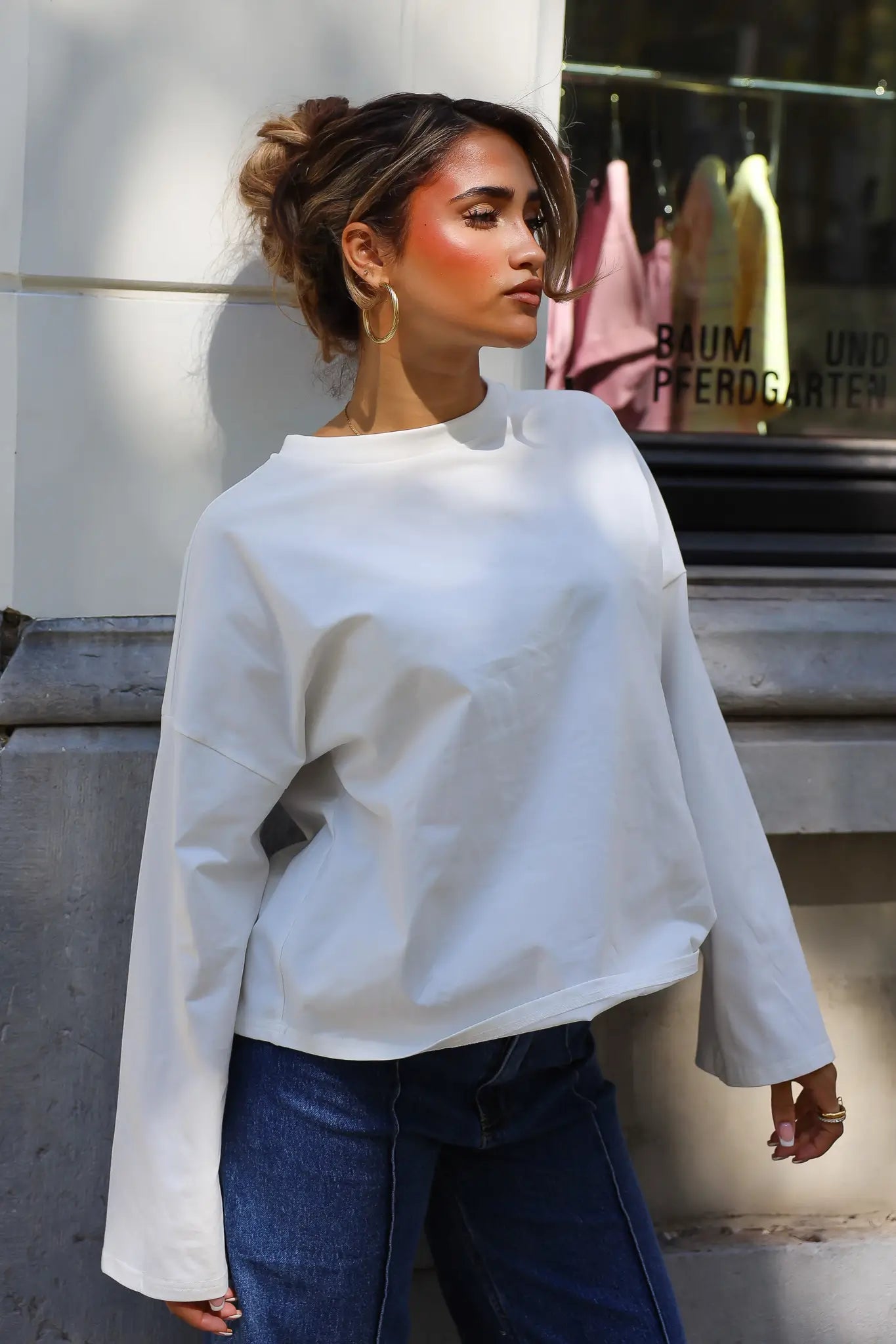 T-Shirt Lange Mouwen Strik Detail Wit