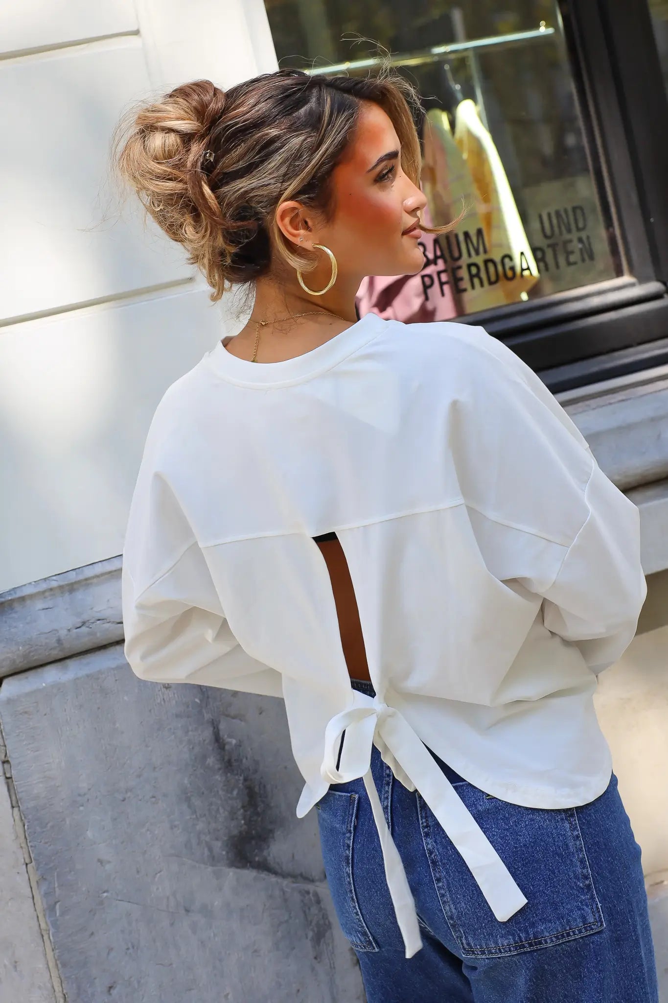 T-Shirt Lange Mouwen Strik Detail Wit