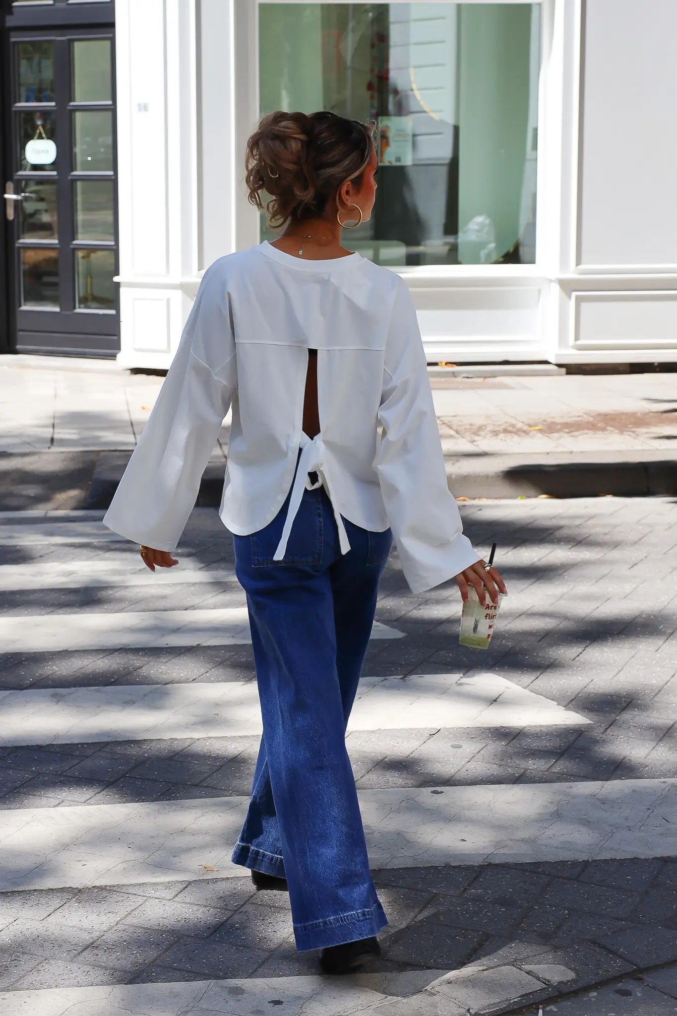 T-Shirt Lange Mouwen Strik Detail Wit