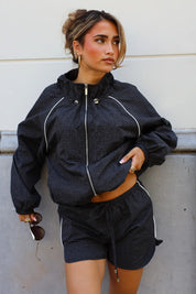 Windbreaker Rasterpatroon Zwart