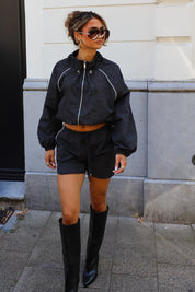 Short Sporty Rasterpatroon Zwart