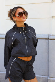 Windbreaker Rasterpatroon Zwart