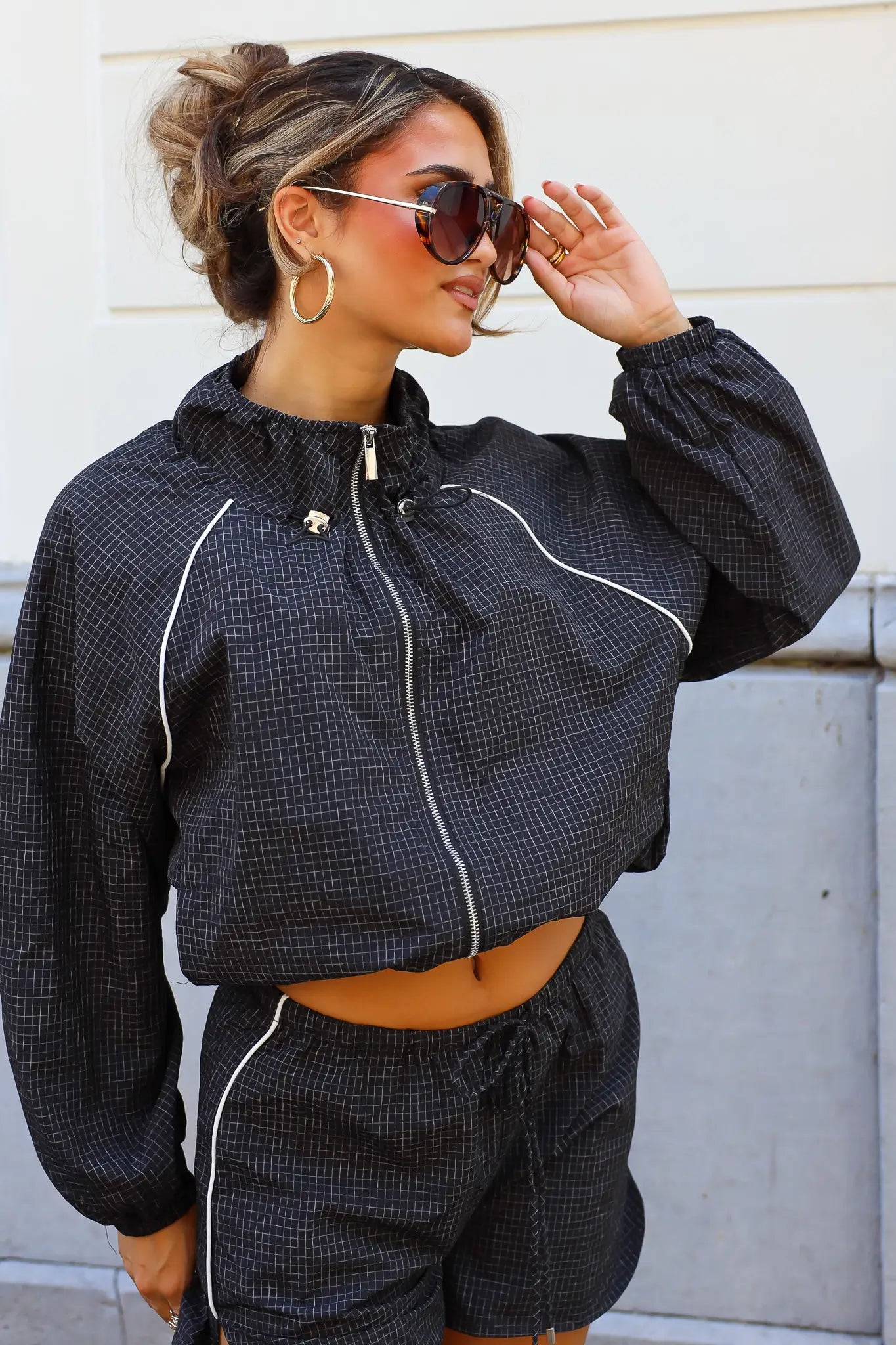 Windbreaker Rasterpatroon Zwart