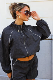 Windbreaker Rasterpatroon Zwart