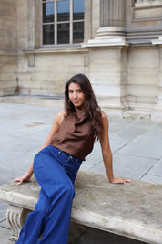 Halter Top Satijn Bruin