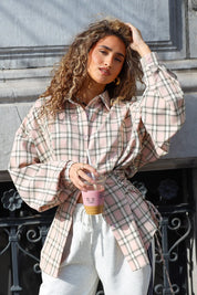 Ruit Blouse Taille Effect Beige