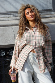 Ruit Blouse Taille Effect Beige