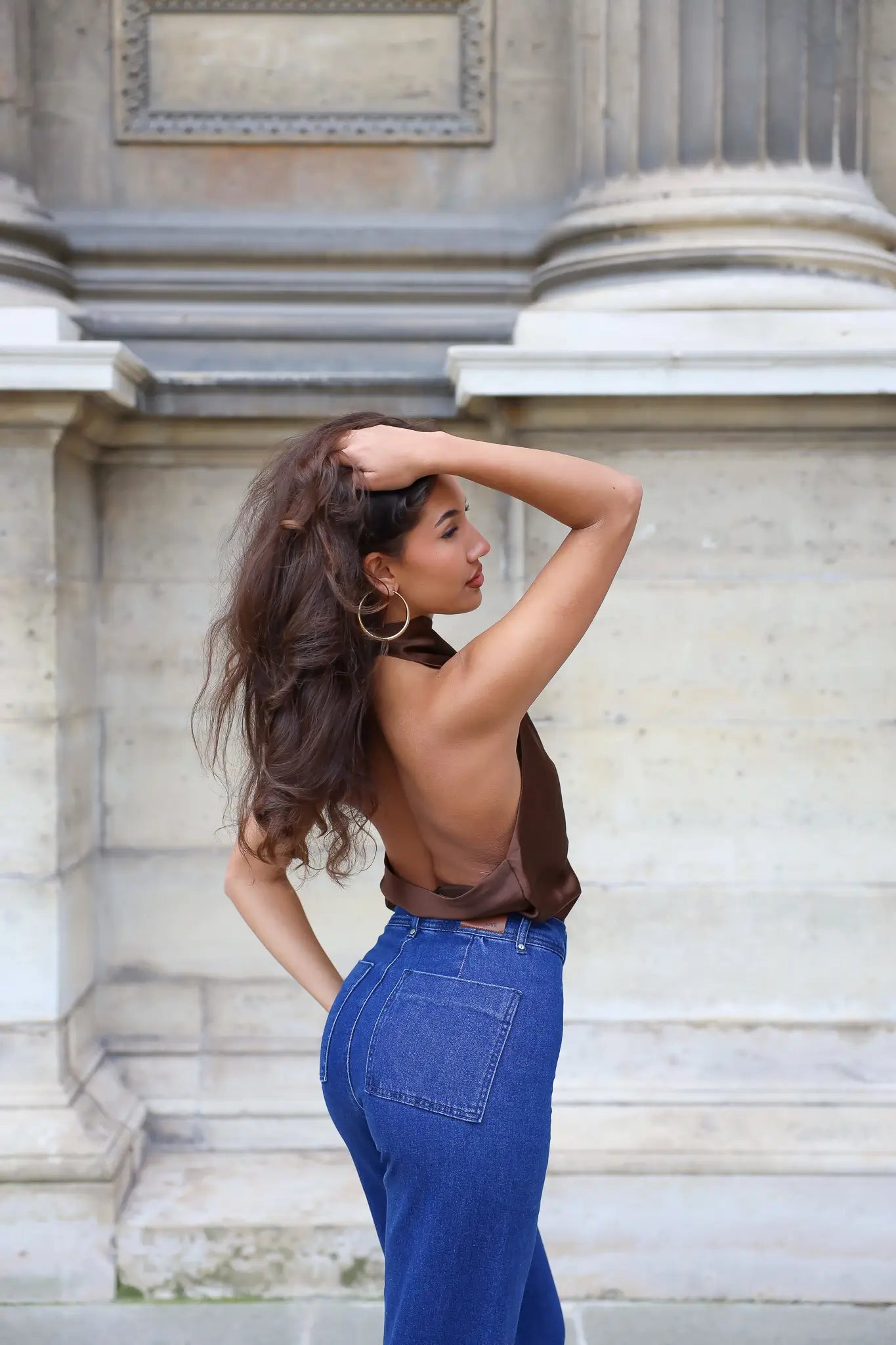 Halter Top Satijn Bruin