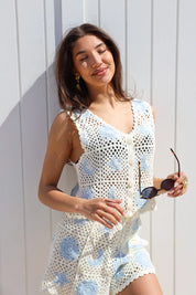 Top Gehaakt Beige/Blauw