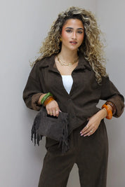 Tas Suede Franjes Mini Donker Bruin