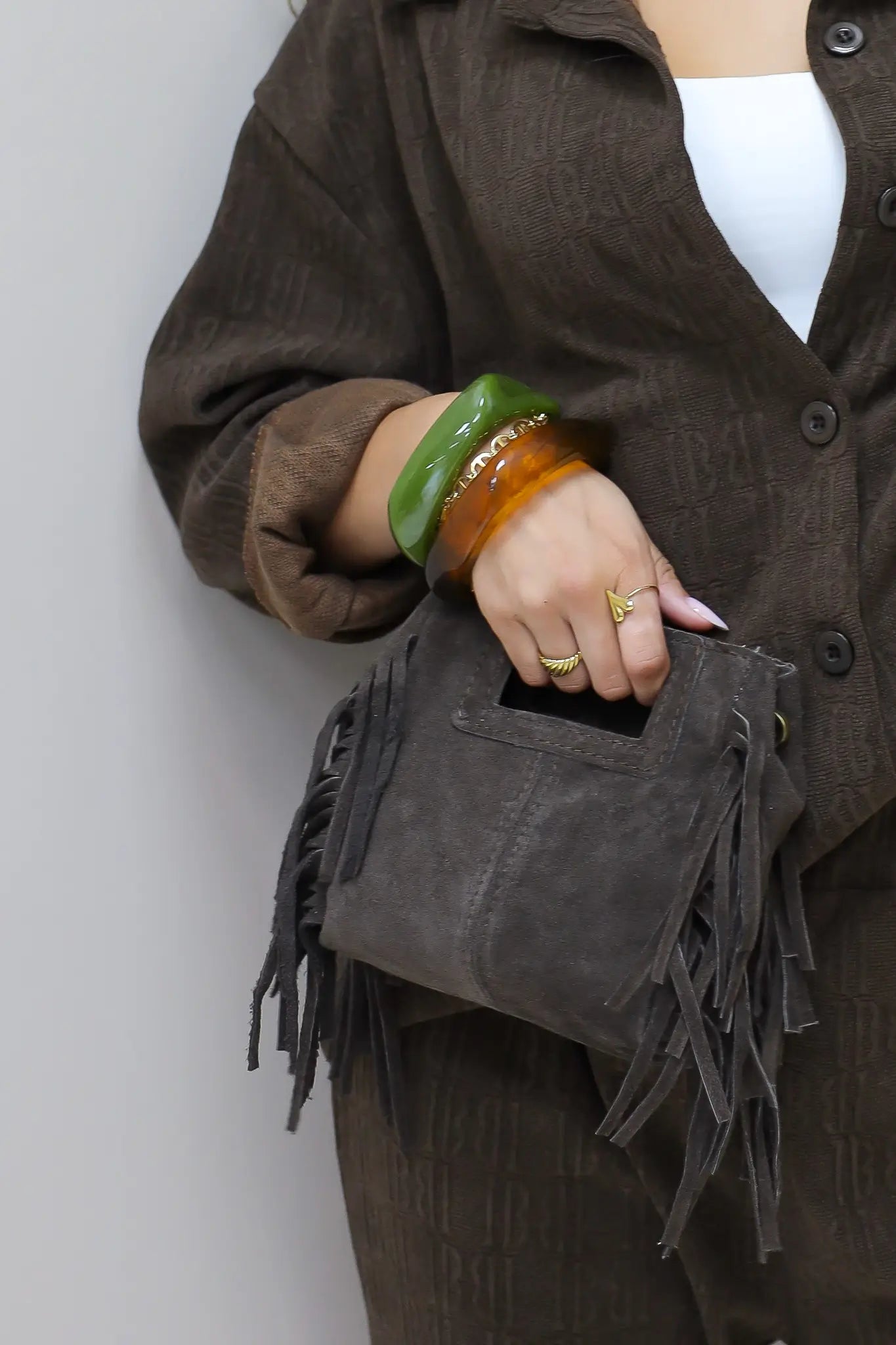 Tas Suede Franjes Mini Donker Bruin