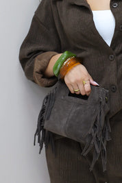 Tas Suede Franjes Mini Donker Bruin