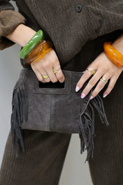 Tas Suede Franjes Mini Donker Bruin