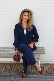 Logo Print Broek Blauw