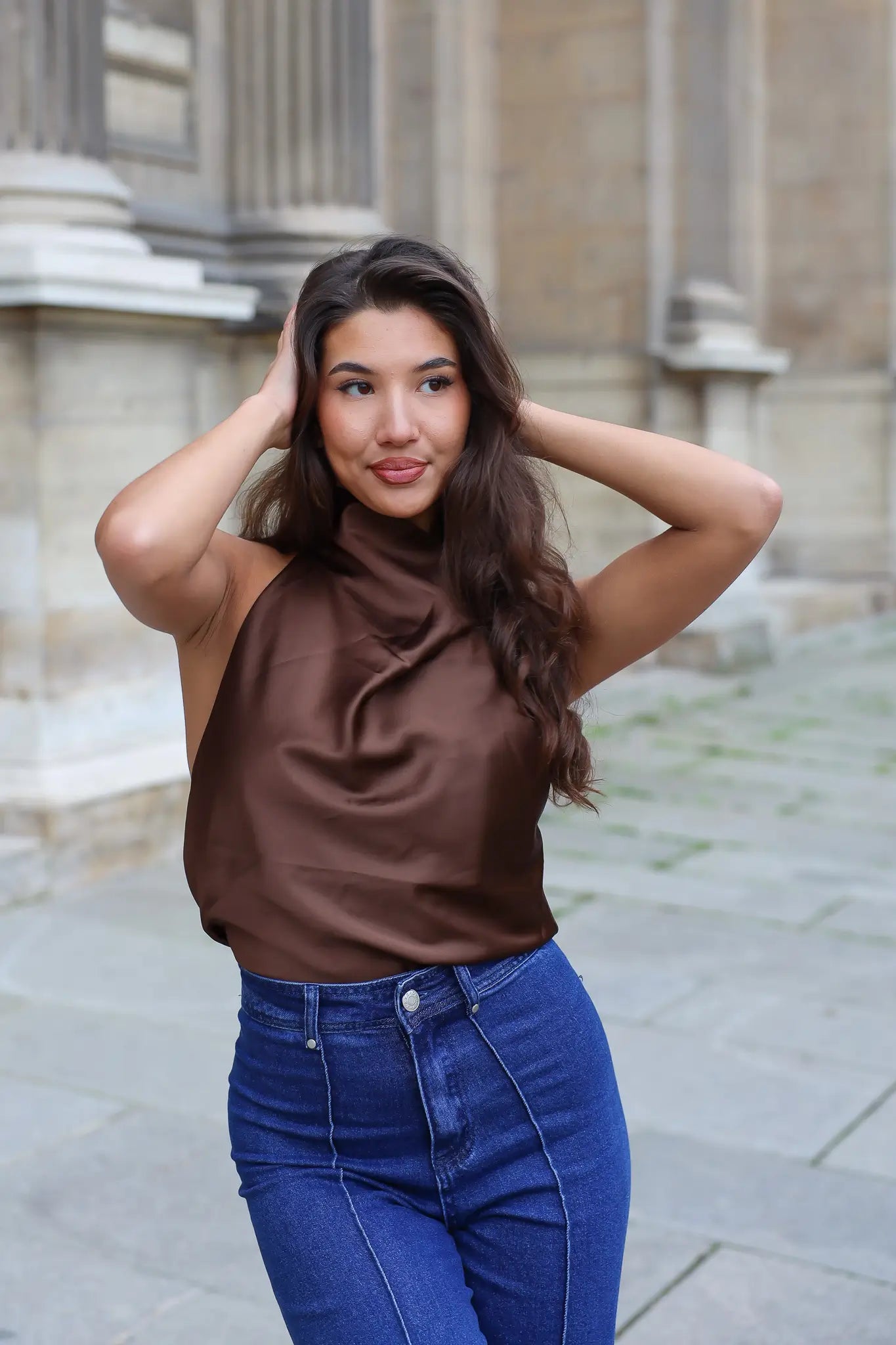 Halter Top Satijn Bruin