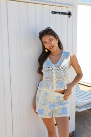 Top Gehaakt Beige/Blauw