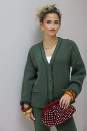 Gebreid Vest Knopen V-Hals Khaki