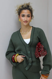 Gebreid Vest Knopen V-Hals Khaki