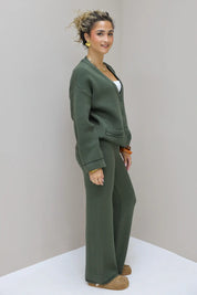 Gebreid Vest Knopen V-Hals Khaki