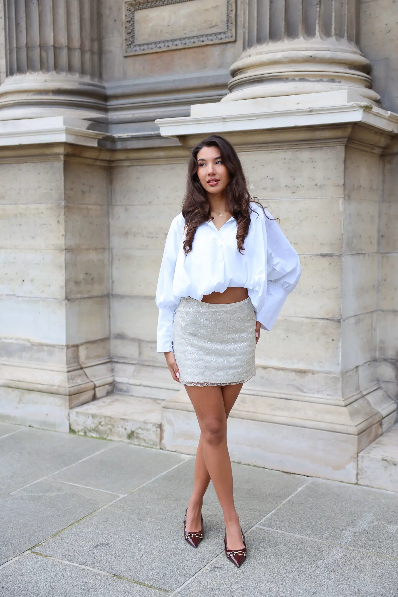 Rok Kralen Detail Beige