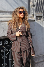 Getailleerde Blouse Gestreept Bruin