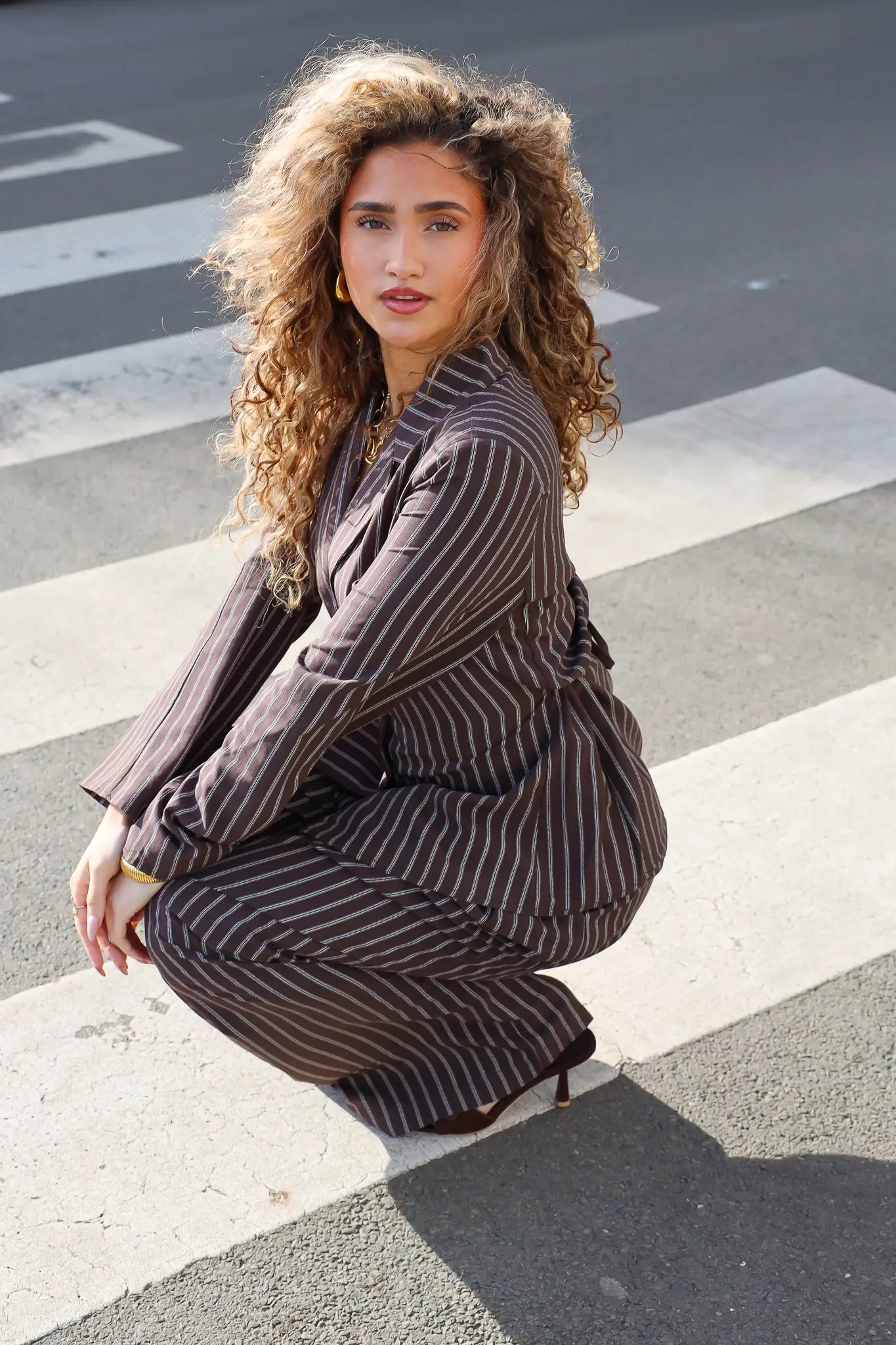 Getailleerde Blouse Gestreept Bruin