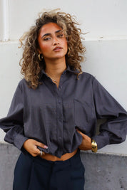 Ballon Blouse Ruitpatroon Donker Blauw