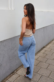Plunge Halter Top Beige
