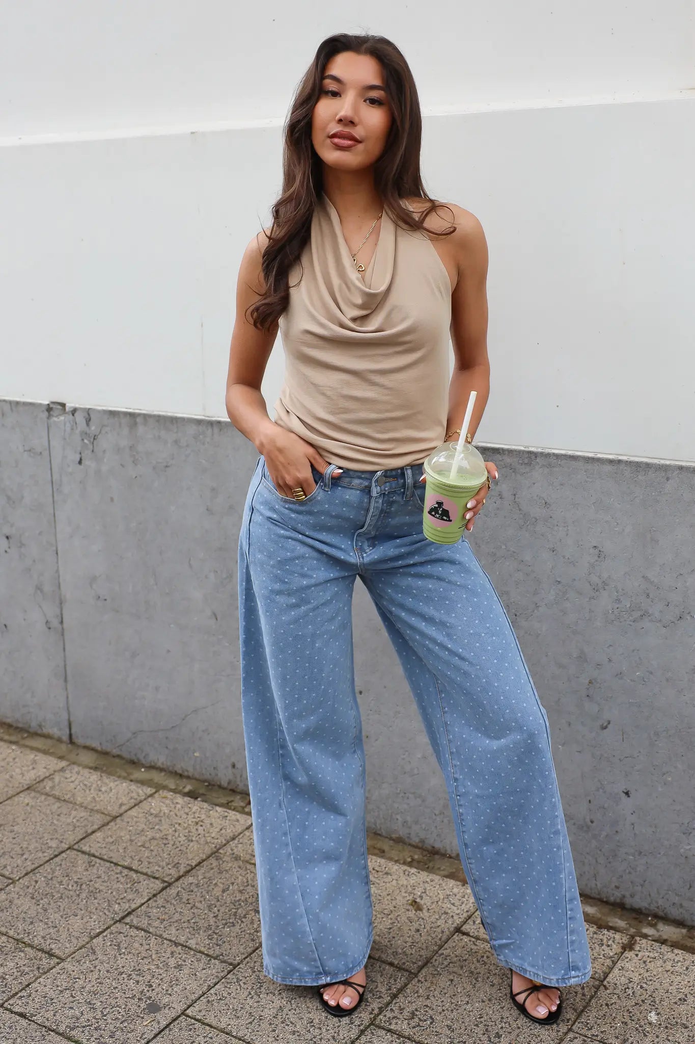 Plunge Halter Top Beige