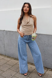 Plunge Halter Top Beige