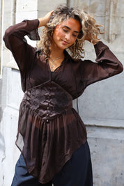 Blouse Taille Details Donker Bruin
