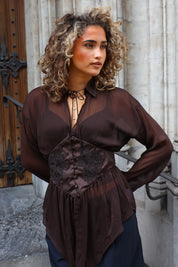 Blouse Taille Details Donker Bruin