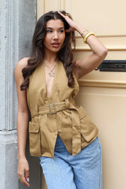 Halter Top Riem Detail Camel