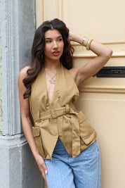 Halter Top Riem Detail Camel