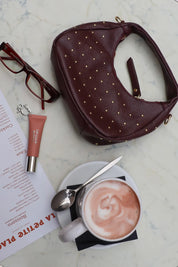 Leren Tas Mini Studs Bordeaux