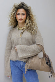 Schoudertas Suede Franjes Taupe