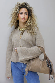 Schoudertas Suede Franjes Taupe