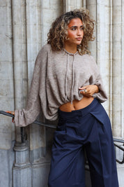 Trui Slouchy Fit Striksluiting Taupe