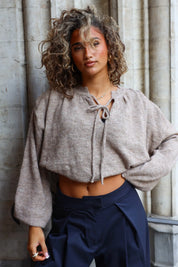 Trui Slouchy Fit Striksluiting Taupe