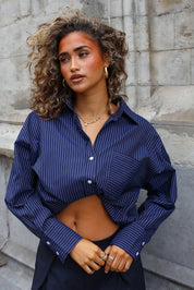 Blouse Streepjes Donker Blauw