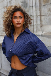 Blouse Streepjes Donker Blauw