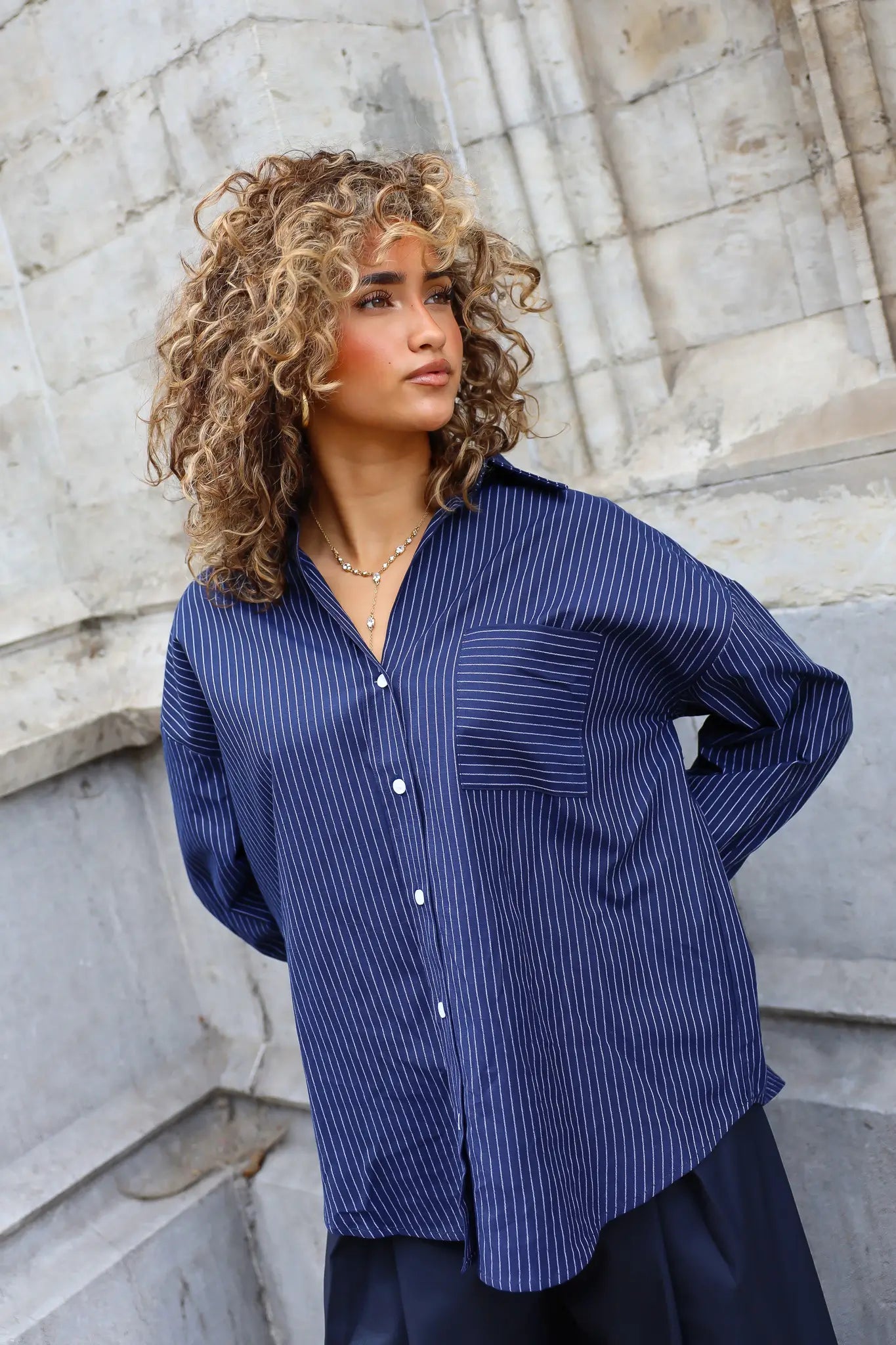 Blouse Streepjes Donker Blauw