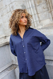 Blouse Streepjes Donker Blauw