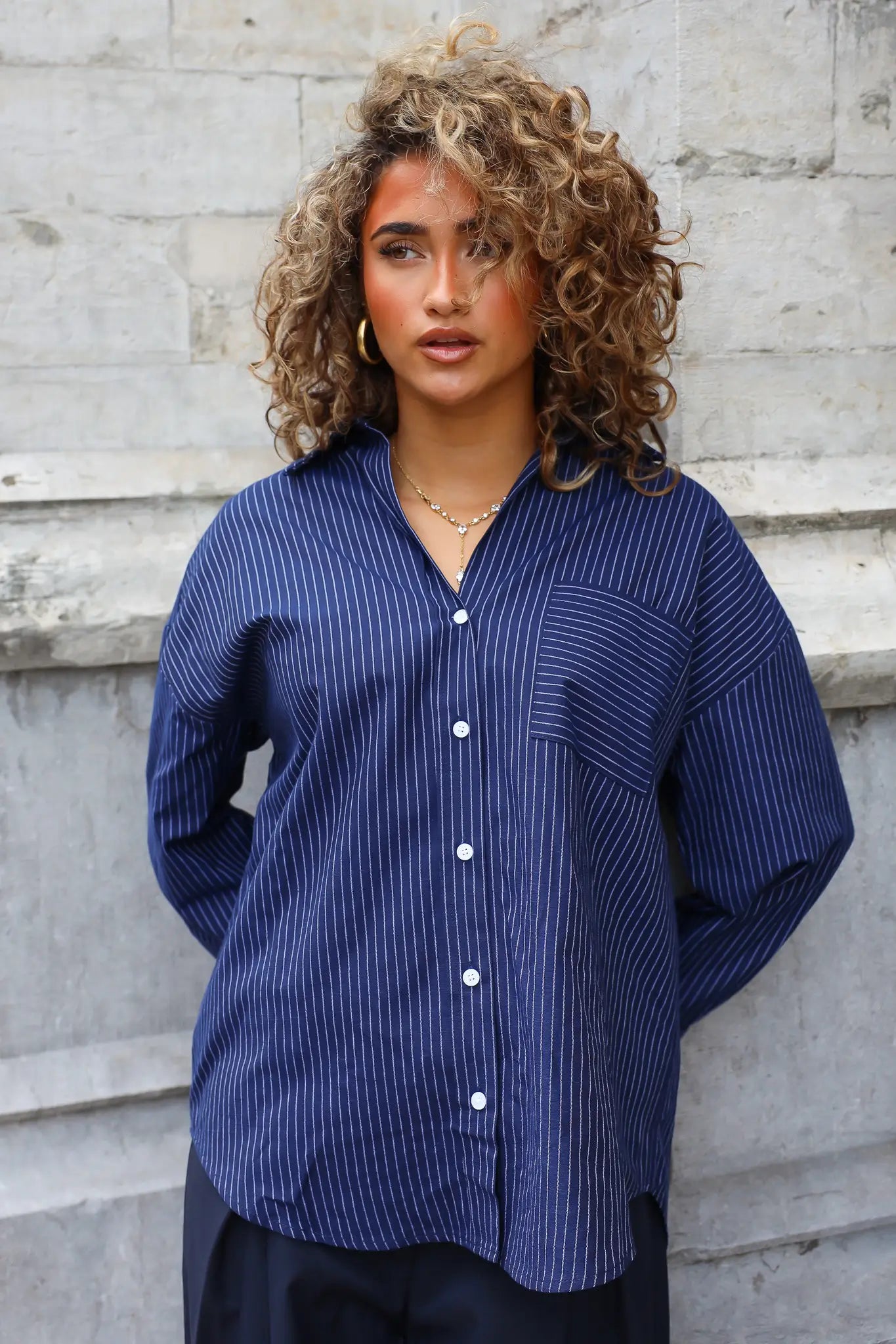 Blouse Streepjes Donker Blauw