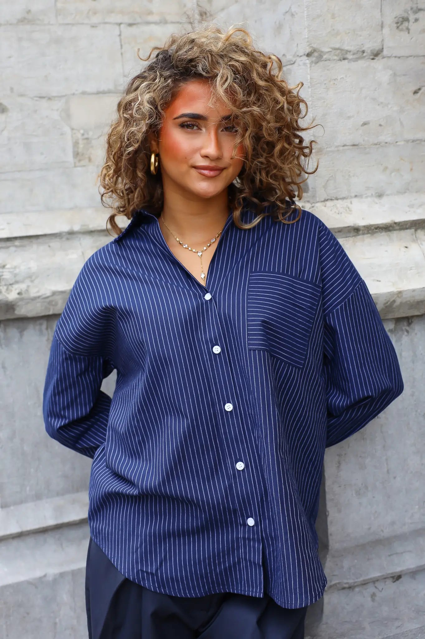 Blouse Streepjes Donker Blauw